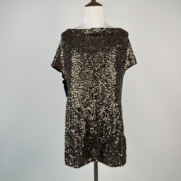 NWT Mint Velvet Gold Sequins Top Stretch Short-Sleeved T-Shirt Size XL - Picture 2 of 12